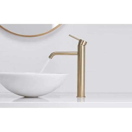 REA-B9409 - Miscelatore per lavabo LUNGO 28 cm, finitura oro