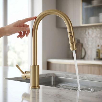 REA-B9842 - Miscelatore per lavello touch con doccetta estraibile FRESH TOUCH 37 cm 4xAA oro spazzolato
