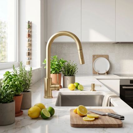 REA-B9842 - Miscelatore per lavello touch con doccetta estraibile FRESH TOUCH 37 cm 4xAA oro spazzolato