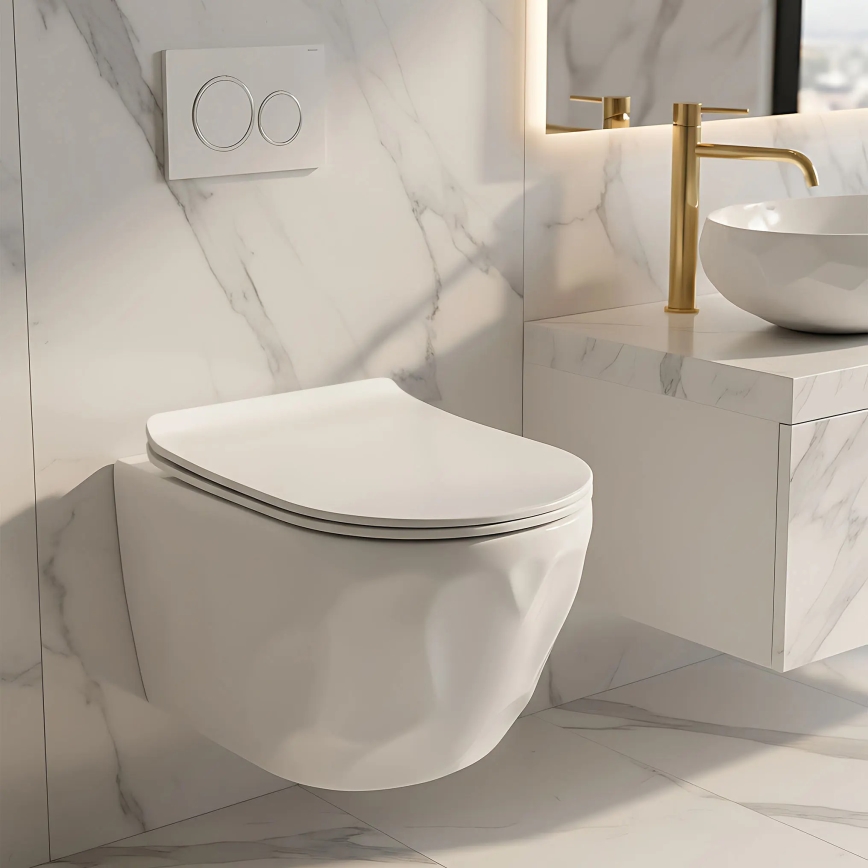 REA-C1652 - Wandhängendes WC mit WC-Sitz GUSTAVO RIMLESS Keramik/weiß