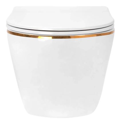 REA-C6806 - WC sospeso con sedile CARLO MINI TORNADO senza brida ceramica/bianco/oro