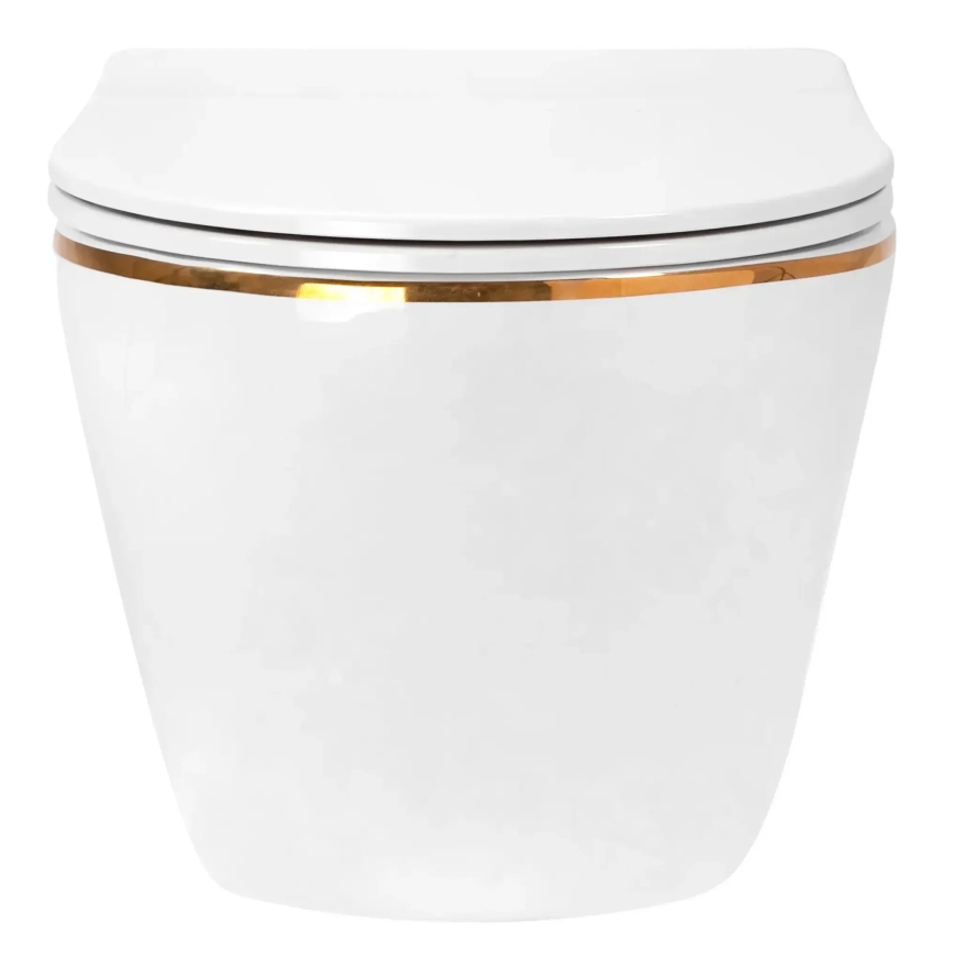 REA-C6806 - WC suspendu avec abattant CARLO MINI TORNADO RIMLESS céramique/blanc/doré
