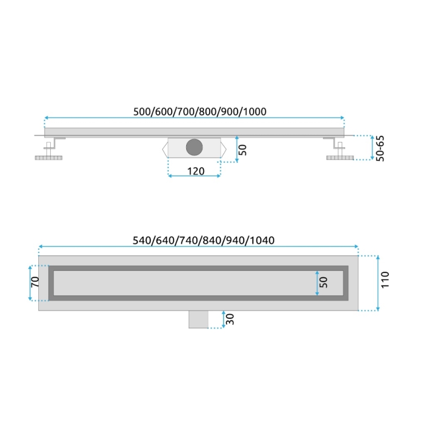REA-G2503 - Canale di scarico NEOX 80 cm in acciaio inossidabile