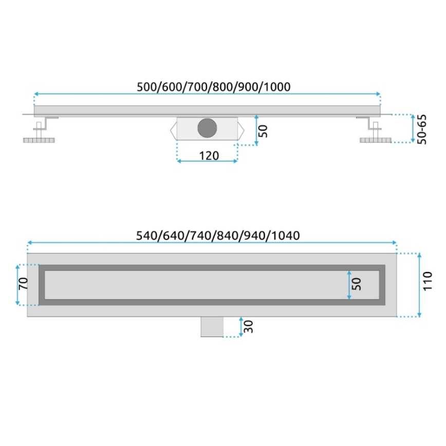 REA-G2562 - Caniveau d'évacuation NEOX 70 cm en acier inoxydable / doré