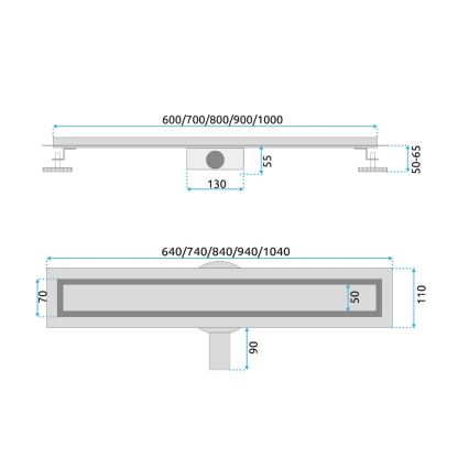 REA-G2702 - Canalina di scarico NEOX PRO 70 cm in acciaio inossidabile/oro spazzolato