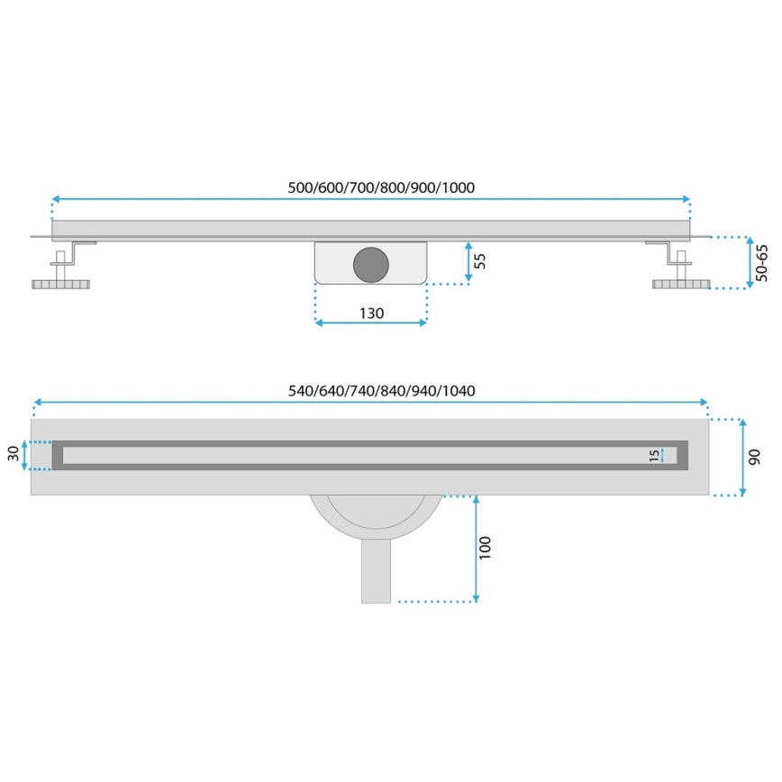 REA-G2710 - Caniveau d'évacuation NEOX SLIM 70 cm, acier inoxydable/noir