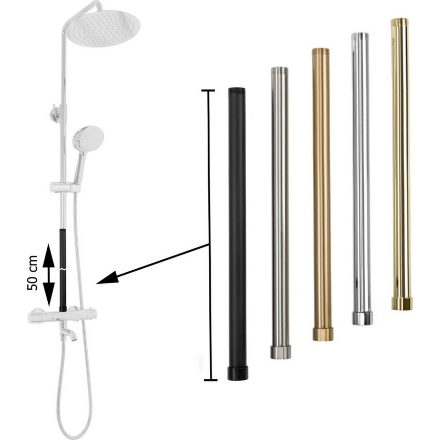 REA-K0891-Asta di prolunga per set doccia/vasca 51,5 cm, finitura oro spazzolato