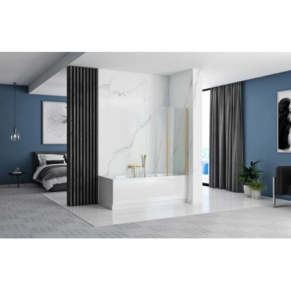 REA-K9777 - Faltbare Badewannenabtrennung AGAT 140x100 cm gebürstetes Gold/klar