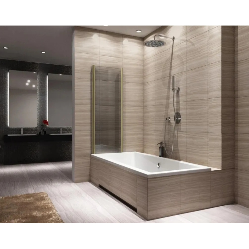 REA-K9777 - Pannello doccia pieghevole per vasca AGAT 140x100 cm, finitura oro spazzolato/vetro trasparente