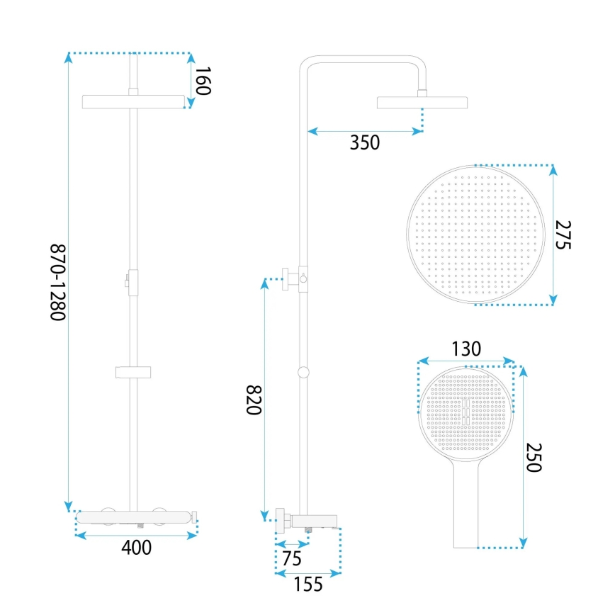 REA-P0353 - Ensemble de douche avec mitigeur FAREL, finition blanc mat