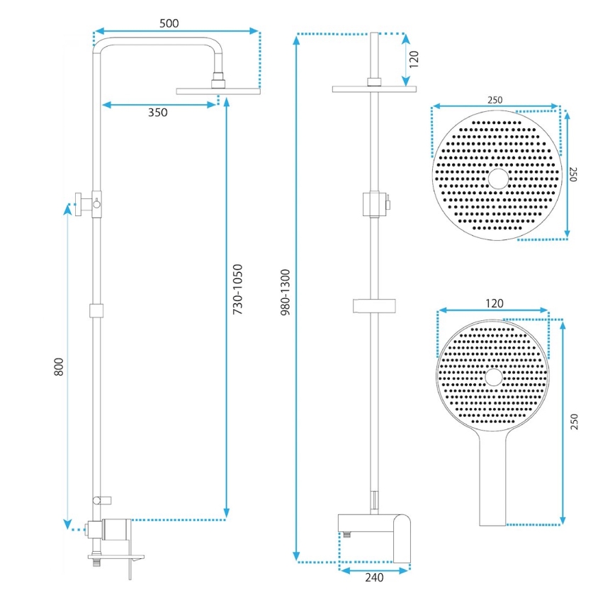 REA-P2400 - Ensemble de douche avec mitigeur AVALON, doré brossé