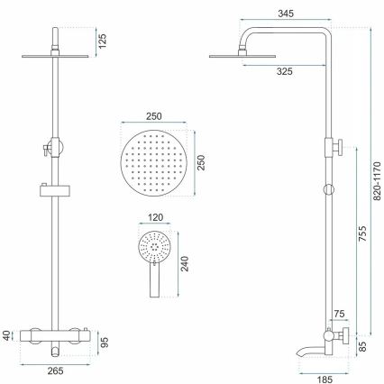 REA-P4113 - Kit de douche avec mitigeur thermostatique LUNGO noir mat