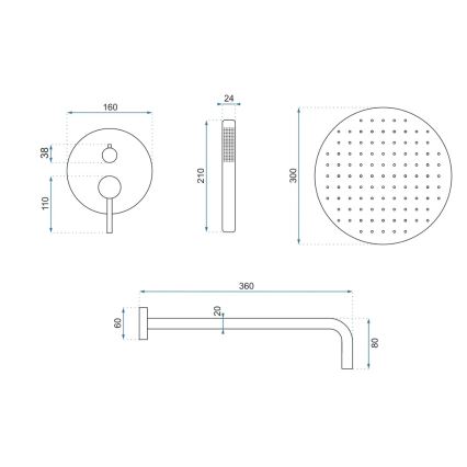 REA-P4160 - Duschset mit Unterputz-Armatur LUNGO, gebürstetes Gold