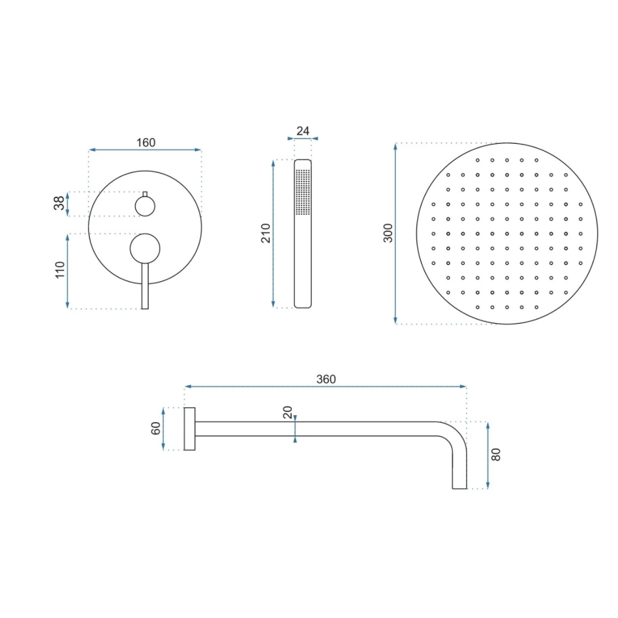 REA-P4160 - Duschset mit Unterputz-Armatur LUNGO, gebürstetes Gold