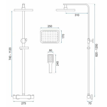 REA-P5004 - Ensemble de douche TOM avec mitigeur thermostatique, en or brossé