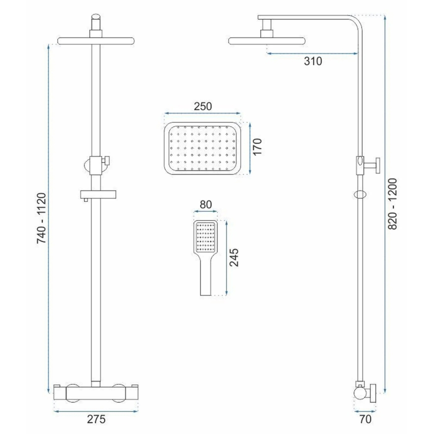 REA-P5004 - Ensemble de douche TOM avec mitigeur thermostatique, en or brossé