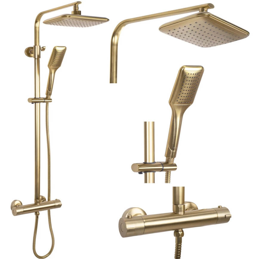 REA-P5004 - Set doccia TOM con miscelatore termostatico, finitura oro spazzolata