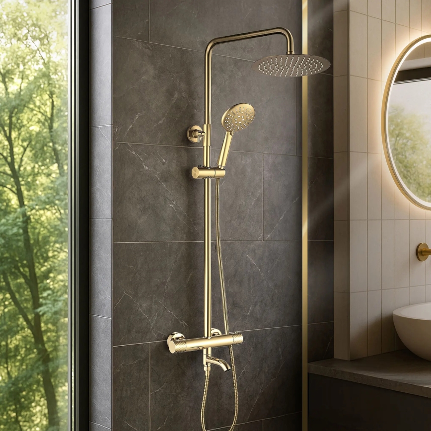 REA-P5960 - Ensemble de douche avec mitigeur thermostatique LUNGO DIAMOND, finition dorée