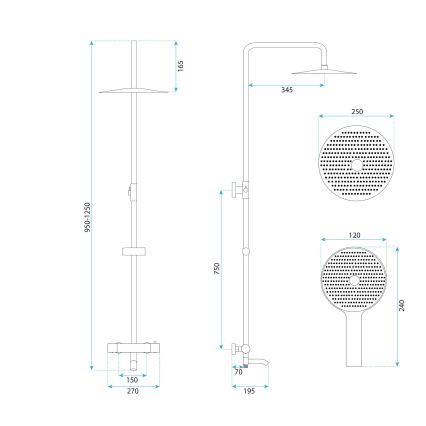 REA-P5960 - Ensemble de douche avec mitigeur thermostatique LUNGO DIAMOND, finition dorée