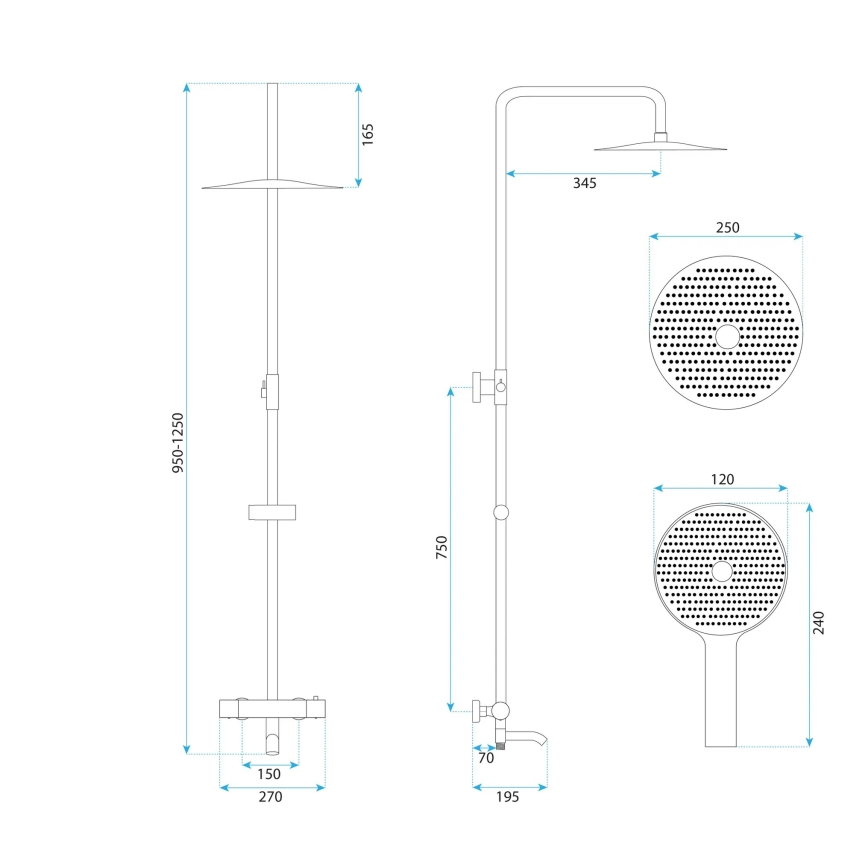 REA-P5960 - Ensemble de douche avec mitigeur thermostatique LUNGO DIAMOND, finition dorée