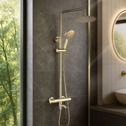 REA-P5960 - Set doccia con miscelatore termostatico LUNGO DIAMOND, finitura oro