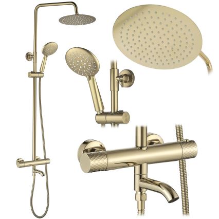 REA-P5960 - Set doccia con miscelatore termostatico LUNGO DIAMOND, finitura oro