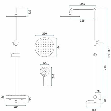 REA-P6386 - Set doccia con miscelatore termostatico LUNGO titanio