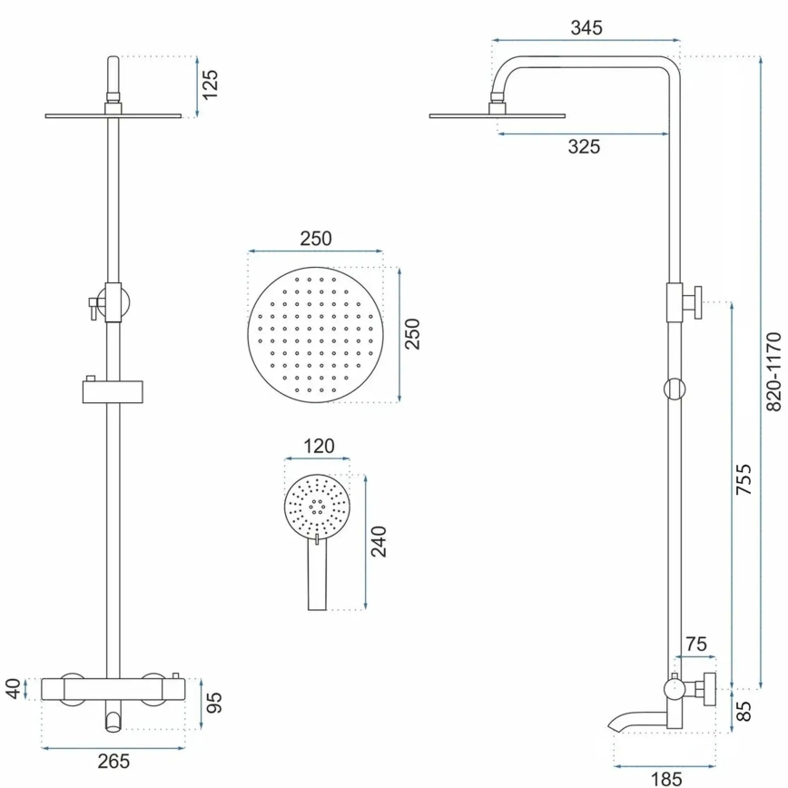 REA-P6608 - Set doccia con miscelatore termostatico LUNGO bianco opaco