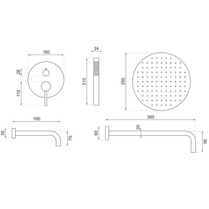 REA-P6609 - Ensemble de douche LUNGO avec mitigeur thermostatique encastré, finition or brossé