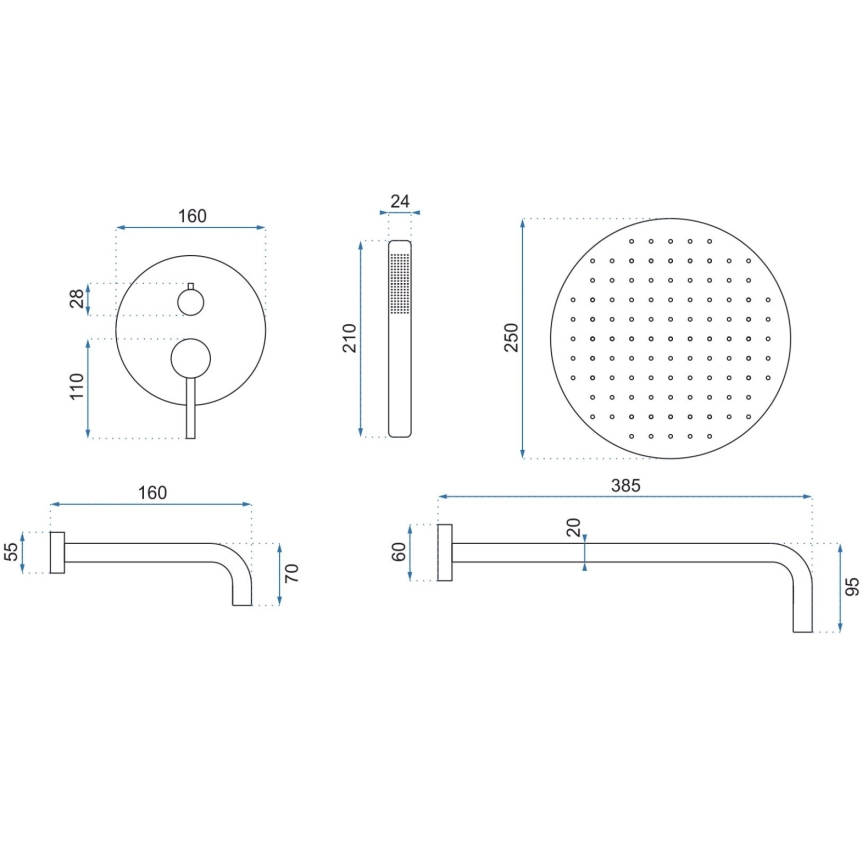 REA-P6609 - Ensemble de douche LUNGO avec mitigeur thermostatique encastré, finition or brossé