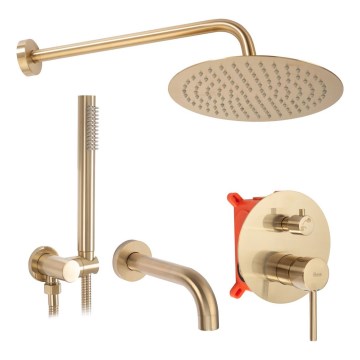 REA-P6609 - Ensemble de douche LUNGO avec mitigeur thermostatique encastré, finition or brossé