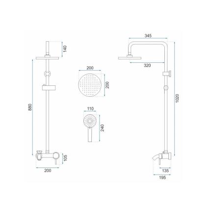 REA-P7051 - Ensemble de douche avec mitigeur LUIS doré brossé