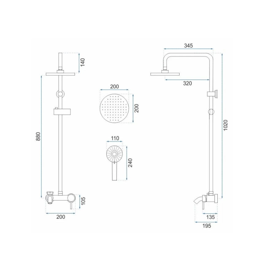 REA-P7051 - Set doccia con miscelatore LUIS, finitura oro spazzolato