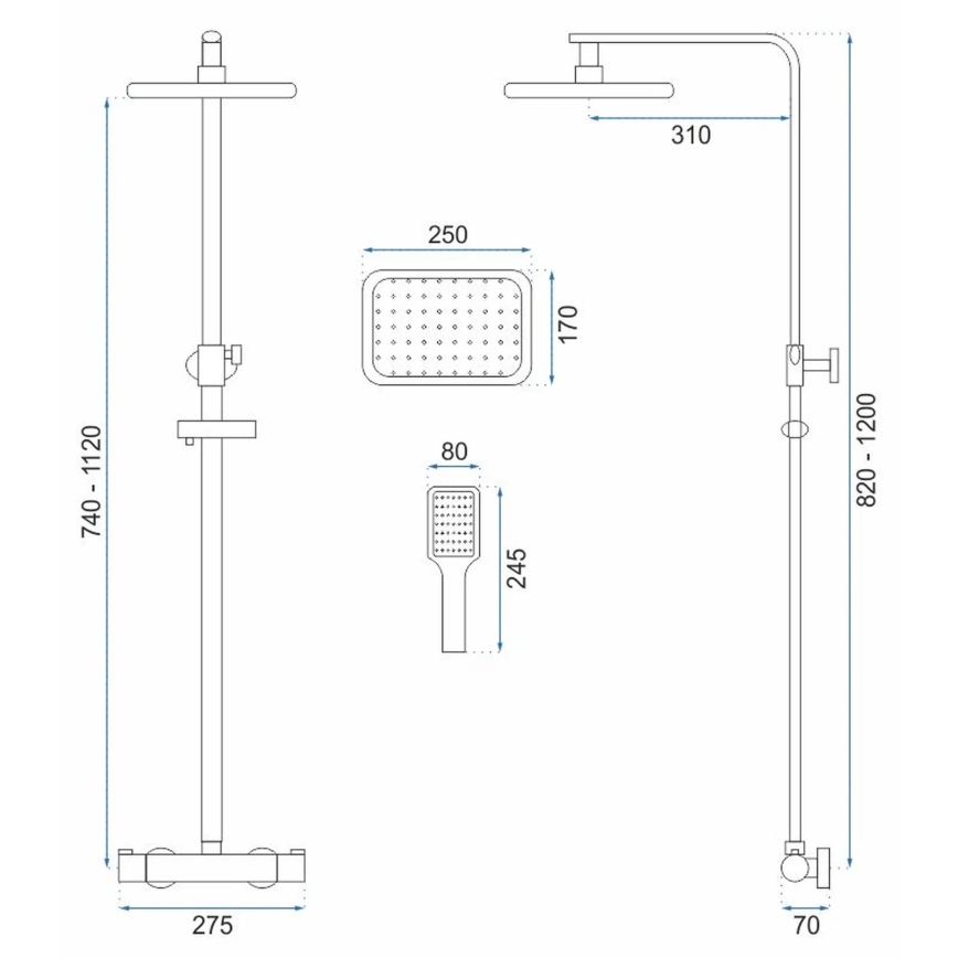 REA-P7100 - Set doccia con miscelatore termostatico TOM, cromo lucido