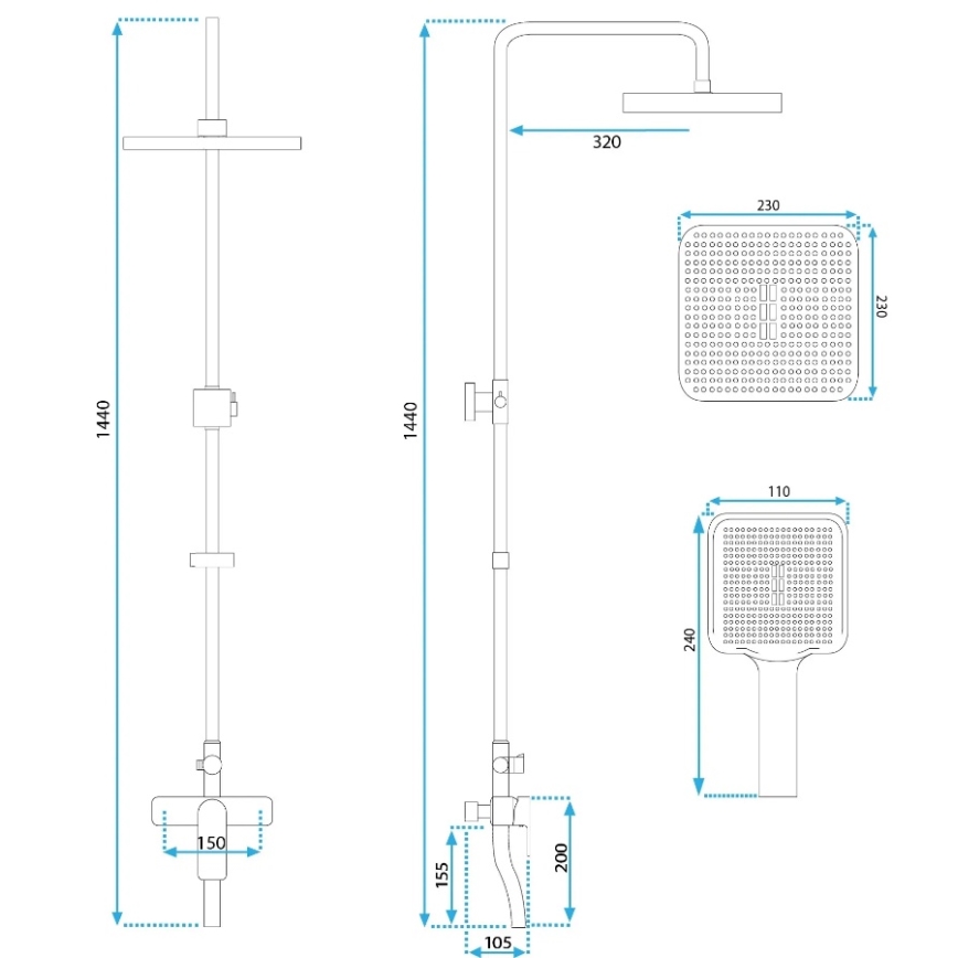 REA-P7841 - Ensemble de douche avec mitigeur ARGUS, finition dorée brossée