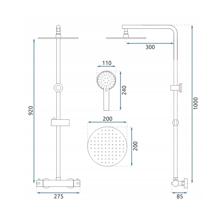 REA-P8413 - Ensemble de douche BLISS avec mitigeur thermostatique, finition or brossé