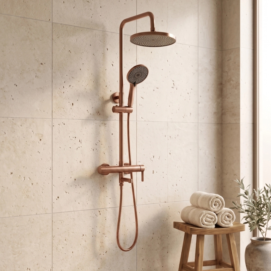 REA-P8715 - Ensemble de douche ARCOS avec mitigeur, finition cuivre brossé