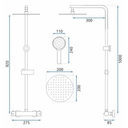 REA-P8804 - Ensemble de douche avec mitigeur thermostatique BLISS noir mat