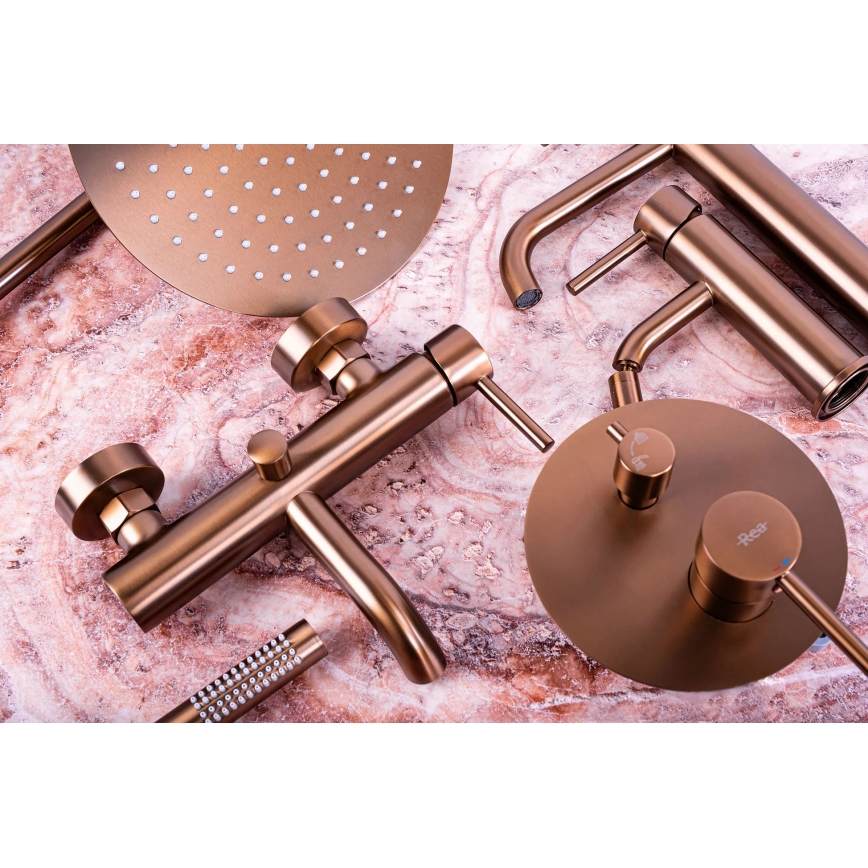 REA-P8807 - Ensemble de douche LUNGO avec mitigeur thermostatique, finition cuivre brossé
