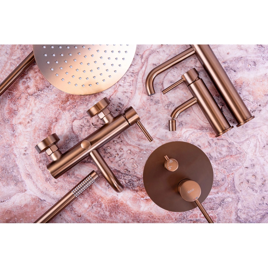 REA-P8807 - Ensemble de douche LUNGO avec mitigeur thermostatique, finition cuivre brossé