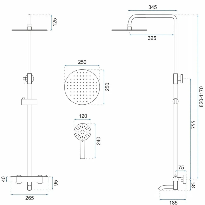 REA-P8807 - Ensemble de douche LUNGO avec mitigeur thermostatique, finition cuivre brossé