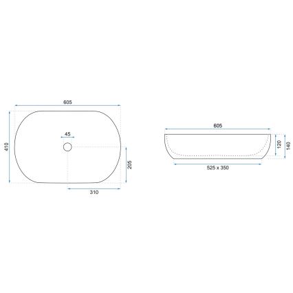 REA-U0024 - Aufsatzwaschbecken CLEO 41 x 60,5 cm Keramik / Hochglanzweiß