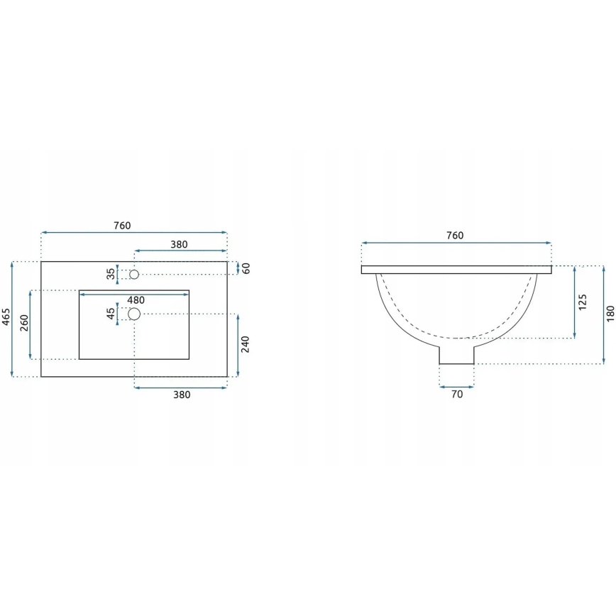 REA-U0040 - Lavabo da incasso DAFNE 46,5 x 76 cm ceramica/bianco lucido