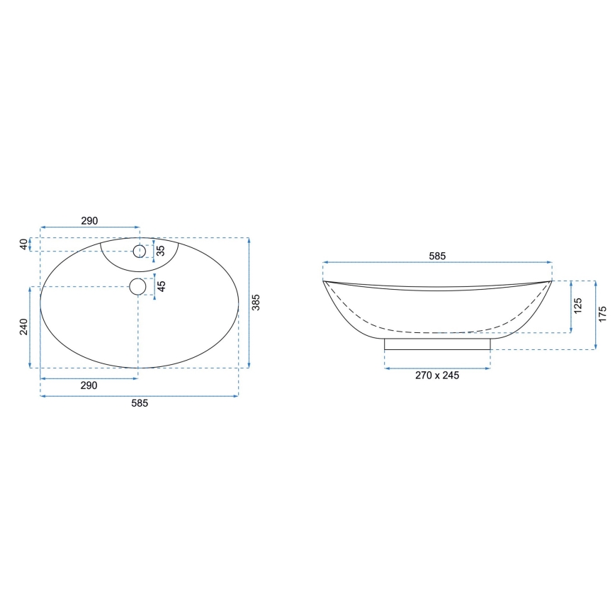REA-U0160 - Vasque à poser ROSA 38,5x58,5 cm céramique/blanc brillant