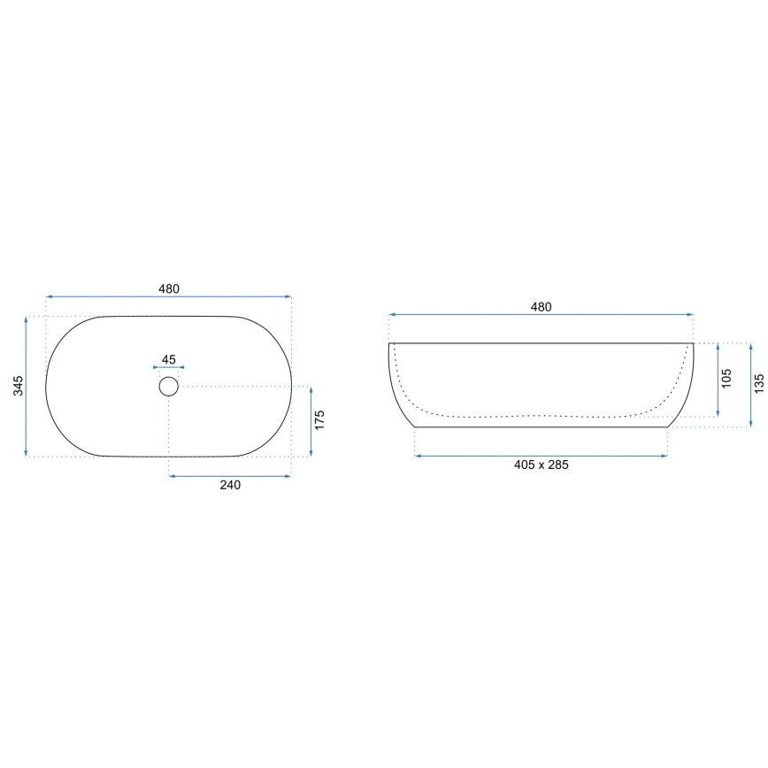 REA-U0416 - Lavabo da appoggio AMELIA 34,5x48 cm ceramica/bianco lucido