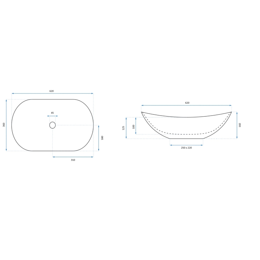 REA-U0441 - Lavabo da appoggio ROYAL 35,5x61,5 cm ceramica/bianco lucido