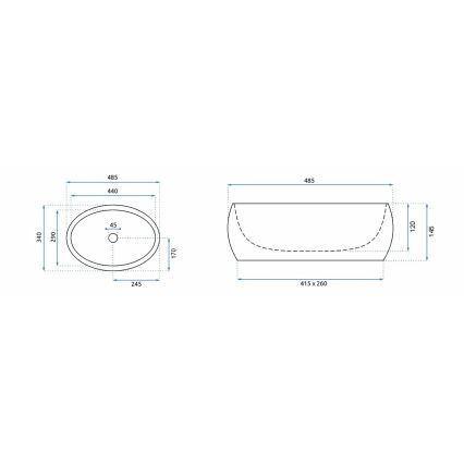 REA-U0462 - Lavabo da appoggio LINDA 34x48,5 cm ceramica/bianco lucido
