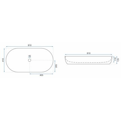 REA-U0563 - Lavabo à poser CLEO 41x81 cm céramique/blanc brillant