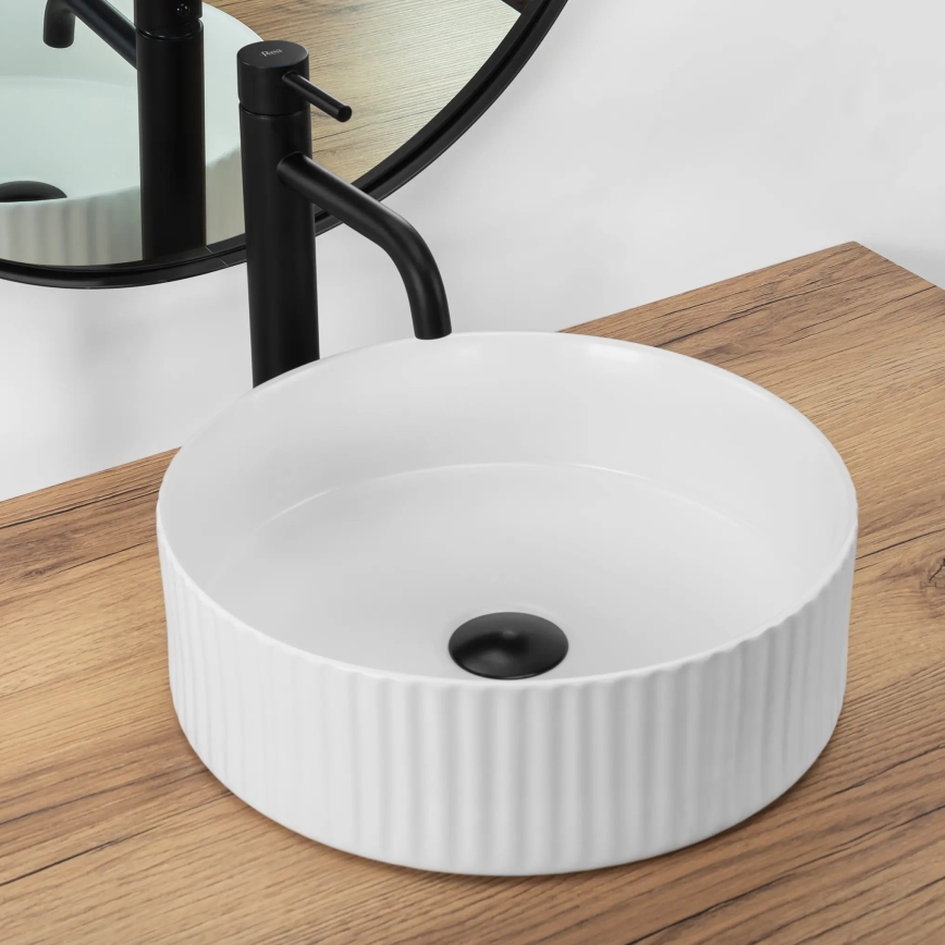 REA-U0601 - Lavabo da appoggio DELIA 36 cm bianco lucido/effetto pietra