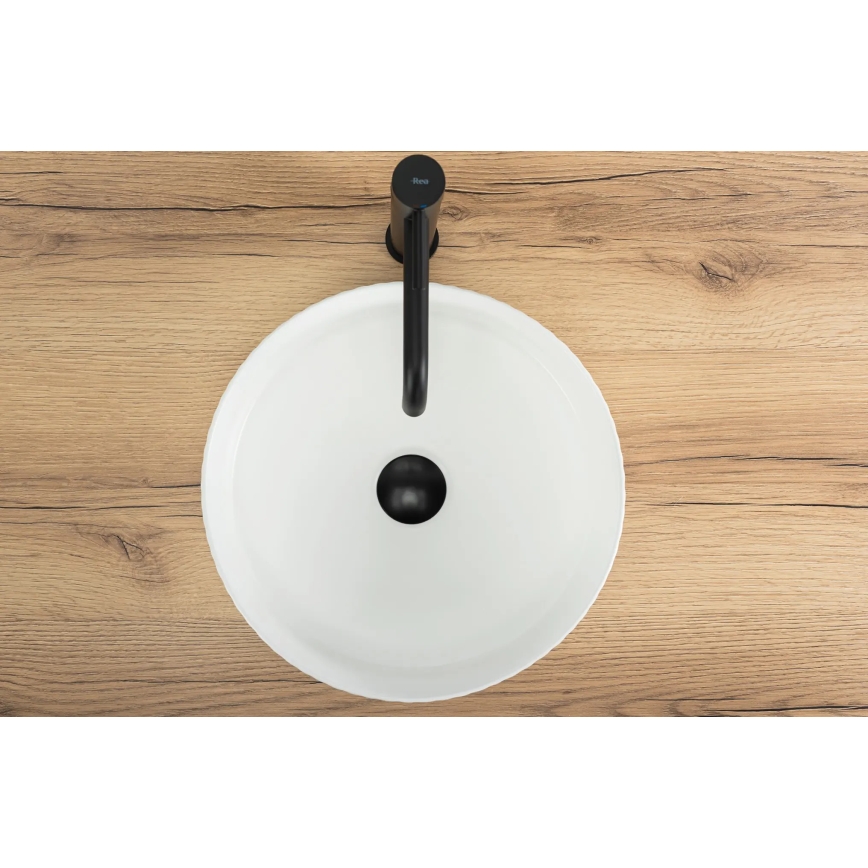 REA-U0601 - Lavabo da appoggio DELIA 36 cm bianco lucido/effetto pietra